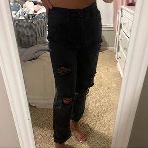 High Rise Straight Ripped Jean